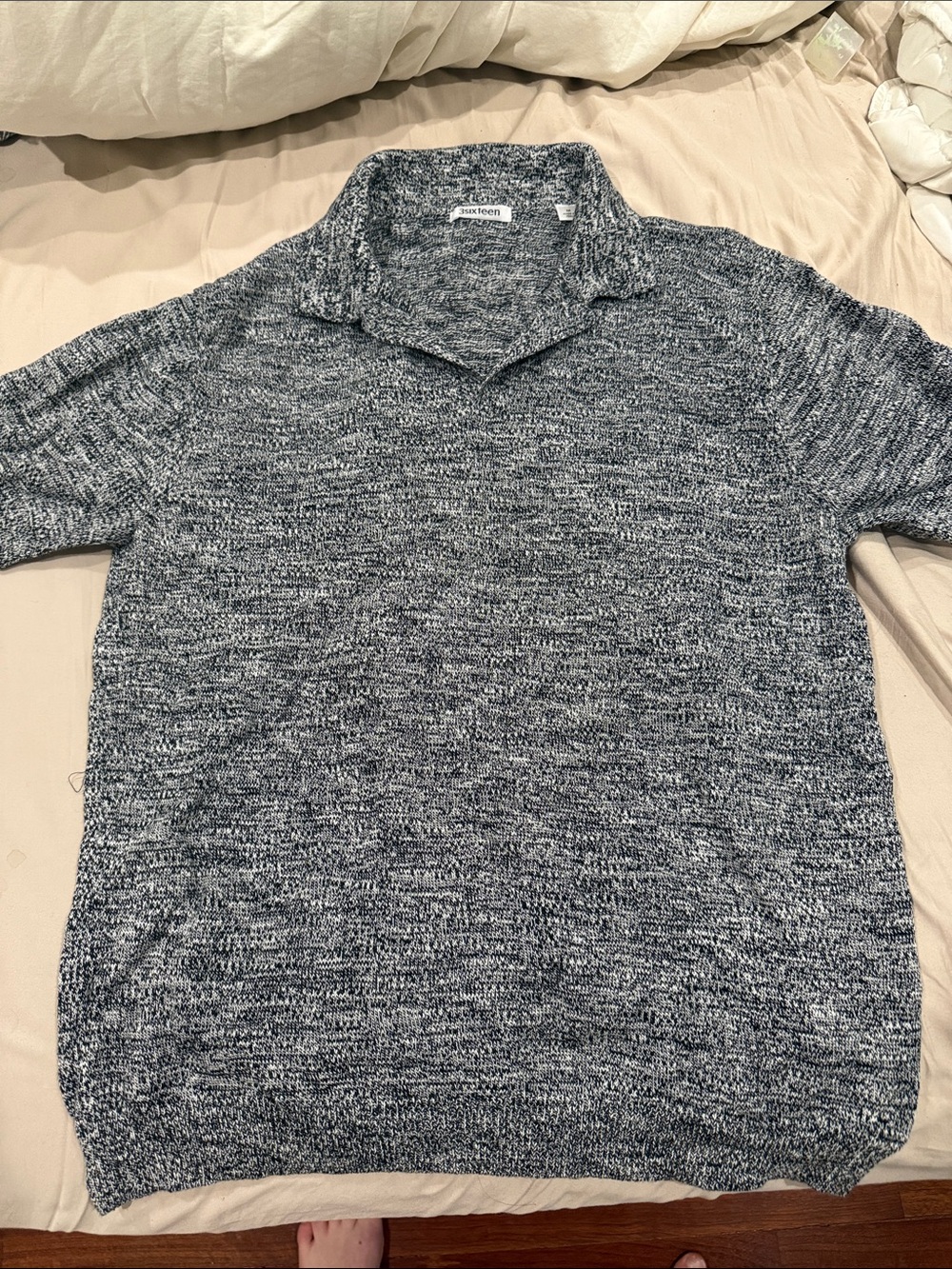 3sixteen Marled Navy and White Knit Polo